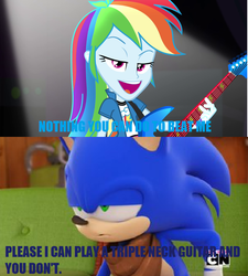 Size: 642x712 | Tagged: safe, edit, edited screencap, screencap, rainbow dash, equestria girls, g4, my little pony equestria girls: rainbow rocks, blue text, copy and paste, crossover, image macro, male, meme, sonic boom, sonic the hedgehog, sonic the hedgehog (series)