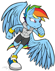 Size: 600x776 | Tagged: safe, artist:molochtdl, rainbow dash, anthro, plantigrade anthro, g4, female, simple background, solo, sonic the hedgehog (series), sonicified, style emulation, transparent background