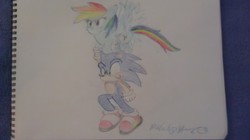 Size: 2592x1456 | Tagged: safe, artist:untnaruto1324, rainbow dash, g4, crossover, male, photo, sonic the hedgehog, sonic the hedgehog (series), traditional art