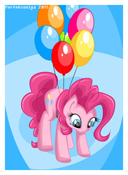 Size: 2200x3000 | Tagged: dead source, safe, artist:perfexsoniya, pinkie pie, earth pony, pony, g4, balloon, female, high res, mysticalpha-ish, solo, style emulation, then watch her balloons lift her up to the sky