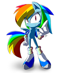 Size: 867x1000 | Tagged: safe, artist:gblastman, rainbow dash, anthro, plantigrade anthro, g4, female, solo, sonic the hedgehog (series), sonicified, style emulation