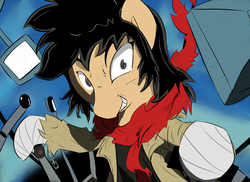 Size: 5500x4000 | Tagged: safe, artist:browwning, anime, cape, clothes, colored, getter robo, ryoma nagare, scarf, solo, trenchcoat