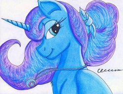 Size: 1024x785 | Tagged: safe, artist:the1king, princess luna, g4, female, necklace, ponytail, smiling, solo, traditional art