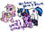 Size: 712x512 | Tagged: safe, artist:kuromi, princess cadance, shining armor, twilight sparkle, alicorn, pony, unicorn, g4, dialogue, ears back, eyes closed, female, filly, filly twilight sparkle, folded wings, hooves, horn, male, meme, messy mane, open mouth, raised hoof, simple background, standing, tail, teen princess cadance, teenage shining armor, teenager, trio, unicorn twilight, we never had one single fight, white and gold or black and blue dress meme, white background, wings, younger