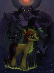 Size: 900x1200 | Tagged: safe, artist:genbulein, king sombra, lord tirek, nightmare moon, queen chrysalis, oc, changeling, g4