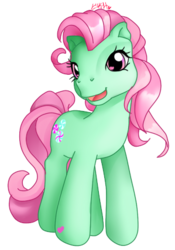 Size: 299x428 | Tagged: safe, artist:prettywitchdoremi, minty, g3, female, heart, heart eyes, simple background, solo, transparent background, wingding eyes