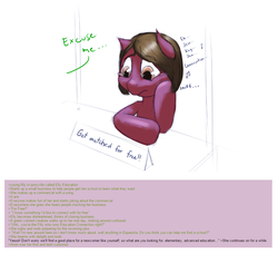 Size: 1048x956 | Tagged: safe, artist:figgot, oc, oc only, oc:anon, oc:elly, pony, /mlp/, 4chan, dialogue, education connection, female, filly, greentext, solo, text, thread