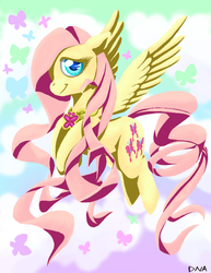 Size: 612x792 | Tagged: safe, artist:vivthehedgehog, fluttershy, g4, element of kindness, elements of harmony, female, flying, solo