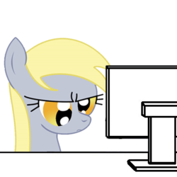 Size: 400x400 | Tagged: safe, derpy hooves, pegasus, pony, g4, computer, female, frown, image macro, mare, meme, reaction image, scowl, simple background, solo, transparent background, unamused