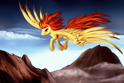 Size: 1600x1067 | Tagged: safe, artist:xormak, spitfire, g4, female, large wings, mountain, solo, wings