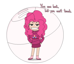 Size: 623x543 | Tagged: safe, artist:redhotkick, pinkie pie, human, g4, clothes, female, gravity falls, hamster ball, humanized, legend of the gobblewonker, mabel pines, male, solo, sweater