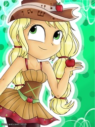 Size: 768x1024 | Tagged: safe, artist:shootingfeather, applejack, equestria girls, friendship through the ages, g4, clothes, country applejack, dress, female, sleeveless, solo
