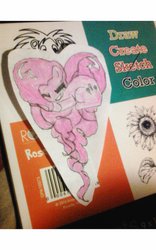 Size: 707x1131 | Tagged: safe, artist:mandorkastrocutie, pinkie pie, g4, female, heart pony, lying down, smiling, solo, traditional art