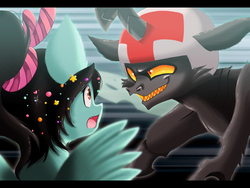 Size: 1200x900 | Tagged: safe, artist:blazemizu, changelingified, ponified, turbo, vanellope von schweetz, wreck-it ralph