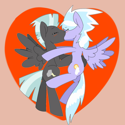 Size: 1000x1001 | Tagged: safe, artist:koportable, cloudchaser, thunderlane, pegasus, pony, g4, duo, female, heart, kiss on the lips, kissing, male, mare, ship:thunderchaser, shipping, stallion, straight, wrong cutie mark