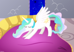 Size: 8469x5990 | Tagged: safe, artist:techarmsbu, princess celestia, g4, absurd resolution, bedroom, behaving like a cat, catlestia, female, solo, stretching