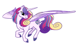 Size: 1000x625 | Tagged: safe, artist:arofatamahn, princess cadance, shining armor, g4, female, flying, fusion, looking down, messy mane, simple background, smiling, solo, spread wings, transparent background, unshorn fetlocks, vector