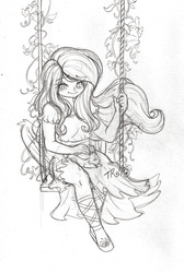 Size: 1024x1526 | Tagged: dead source, safe, artist:twisted-sketch, fluttershy, human, g4, female, humanized, monochrome, solo, winged humanization, wip