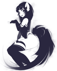 Size: 802x1000 | Tagged: safe, artist:meeksheep, artist:stickysheep, oc, oc only, anthro, black and white, clothes, grayscale, hips, pose, socks, solo