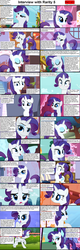 Size: 1282x4018 | Tagged: safe, opalescence, rarity, cat, pony, unicorn, comic:celestia's servant interview, g4, bedroom eyes, blushing, caption, comic, cs captions, female, floppy ears, interview, mare, pouting