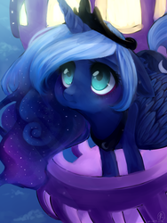 Size: 1024x1362 | Tagged: safe, artist:nappinen, princess luna, alicorn, pony, g4, female, looking up, mare, s1 luna, sad, solo