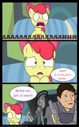 Size: 1700x2700 | Tagged: safe, artist:pandramodo, apple bloom, human, bloom & gloom, g4, bill cage, comic, edge of tomorrow, tom cruise