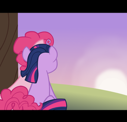 Size: 1280x1232 | Tagged: safe, artist:dilemmas4u, pinkie pie, twilight sparkle, earth pony, pony, unicorn, g4, bubble berry, female, half r63 shipping, letterboxing, male, mare, rule 63, ship:twinkie, shipping, show accurate, stallion, sunset, unicorn twilight