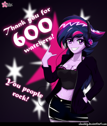 Size: 900x1064 | Tagged: safe, artist:clouddg, twilight sparkle, human, castle sweet castle, equestria girls, g4, alternate hairstyle, belly button, clothes, devil horn (gesture), female, humanized, midriff, milestone, panties, punklight sparkle, solo, underwear