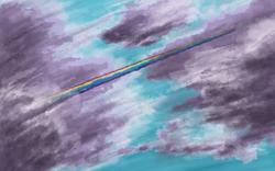 Size: 2000x1250 | Tagged: safe, artist:liracrown, rainbow dash, g4, cloud, cloudy, female, flying, rainbow, sky, solo