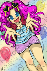 Size: 600x900 | Tagged: safe, artist:namioki, pinkie pie, human, g4, female, humanized, solo, sunglasses