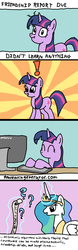 Size: 800x2560 | Tagged: safe, artist:mindofnoodles, princess celestia, twilight sparkle, g4, lesson zero, comic, computer, magic, scroll, telekinesis