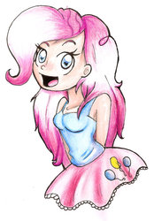 Size: 745x1072 | Tagged: safe, artist:lolly-pop-girl732, pinkie pie, human, g4, clothes, female, humanized, skirt, solo