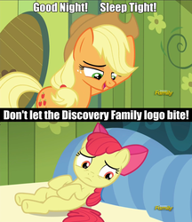 Size: 1091x1264 | Tagged: safe, edit, edited screencap, screencap, apple bloom, applejack, bloom & gloom, g4, comic, discovery family logo, screencap comic