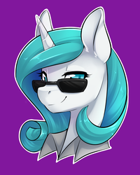 Size: 1024x1280 | Tagged: safe, artist:duskyamore, oc, oc only, oc:frostflow, pony, unicorn, looking at you, portrait, smiling, solo, sunglasses