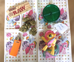 Size: 1192x990 | Tagged: safe, fluttershy, pinkie pie, rainbow dash, twilight sparkle, alicorn, pony, g4, /mlp/, 420, 4chan, drugs, female, grinder, irl, lighter, mare, marijuana, mcdonald's happy meal toys, photo, rainbow power, tissue, toy, twilight sparkle (alicorn)