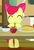 Size: 375x550 | Tagged: safe, screencap, apple bloom, earth pony, pony, bloom & gloom, g4, adorabloom, apple, berry, bipedal, bowl, breakfast, cute, eating, eyes closed, female, filly, herbivore, pancakes, puffy cheeks, smiling, solo, table
