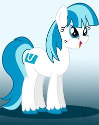 Size: 1500x1908 | Tagged: safe, artist:appletaffy, earth pony, pony, blue background, console, female, gradient background, happy, mare, nintendo, ponified, simple background, solo, wii u