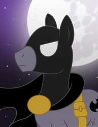 Size: 1449x1878 | Tagged: safe, artist:appletaffy, bruce mane, pony, batman, moon, night, ponified, solo