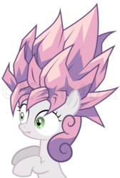Size: 2771x4117 | Tagged: safe, artist:ex-machinart, sweetie belle, g4, alternate hairstyle, dragon ball, dragon ball z, female, high res, scrunchy face, simple background, solo, super saiyan, transparent background, vector