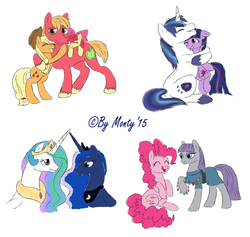 Size: 2000x1895 | Tagged: safe, artist:montyth, apple bloom, applejack, big macintosh, maud pie, pinkie pie, princess celestia, princess luna, shining armor, twilight sparkle, earth pony, pony, g4, apple siblings, brother and sister, female, hug, male, mare, rock candy necklace, siblings, sisters, stallion