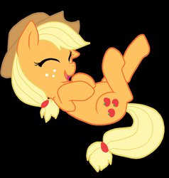 Size: 873x916 | Tagged: safe, artist:niji-cookies, applejack, earth pony, pony, g4, black background, eyes closed, female, lying down, mare, on back, open mouth, simple background, solo