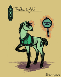 Size: 1415x1777 | Tagged: safe, artist:flyingram, oc, oc only, oc:traffic lights, pony, unicorn, clothes, limited palette, magic, sketch, stop sign, tumblr, vest