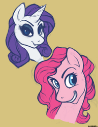 Size: 2550x3300 | Tagged: safe, artist:flyingram, pinkie pie, rarity, earth pony, pony, unicorn, g4, high res, portrait, sketch, smiling, tumblr