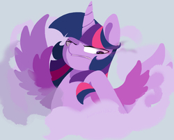 Size: 1476x1193 | Tagged: dead source, safe, artist:lunaritass, twilight sparkle, alicorn, pony, g4, female, fog, frown, glare, gritted teeth, looking down, mare, solo, spread wings, twilight sparkle (alicorn)