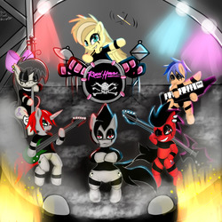 Size: 1280x1280 | Tagged: safe, artist:paulpeopless, octavia melody, oc, oc:paulpeoples, g4, bass guitar, drums, electric guitar, gothic, guitar, heavy metal, makeup, metal, metal band, musical instrument, stage