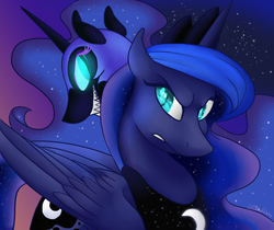 Size: 2500x2100 | Tagged: safe, artist:silentwulv, nightmare moon, princess luna, g4, duality, grin, gritted teeth, high res