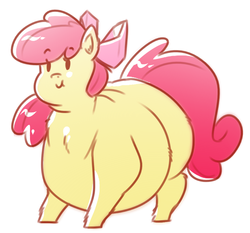 Size: 600x558 | Tagged: safe, artist:secretgoombaman12345, apple bloom, earth pony, pony, ask chubby diamond, g4, apple blob, big belly, chubby cheeks, double chin, fat, female, filly, obese, solo