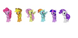 Size: 1681x830 | Tagged: safe, applejack, fluttershy, pinkie pie, rainbow dash, rarity, twilight sparkle, alicorn, pony, g4, 3d, female, mane six, mare, twilight sparkle (alicorn)