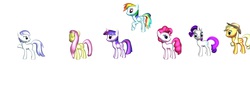 Size: 3406x1212 | Tagged: safe, applejack, fluttershy, pinkie pie, rainbow dash, rarity, twilight sparkle, oc, oc:ice drop, alicorn, pony, g4, 3d, female, mane six, mare, twilight sparkle (alicorn)
