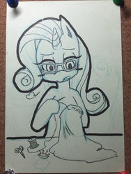 Size: 2448x3264 | Tagged: safe, artist:taishoo, rarity, pony, unicorn, g4, female, glasses, high res, sewing, solo, traditional art